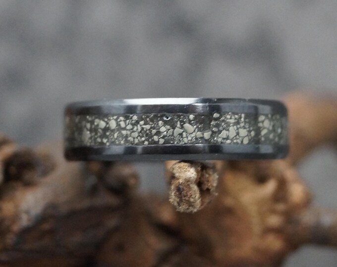Natural Pyrite Inlay Black Ceramic Ring - Fools Gold Band