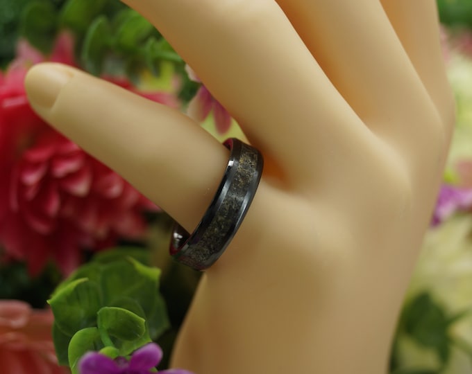 Blood Amber Inlay Black Ceramic Band 4 mm, 6 mm or 8 mm wide Ring - Unique Ring