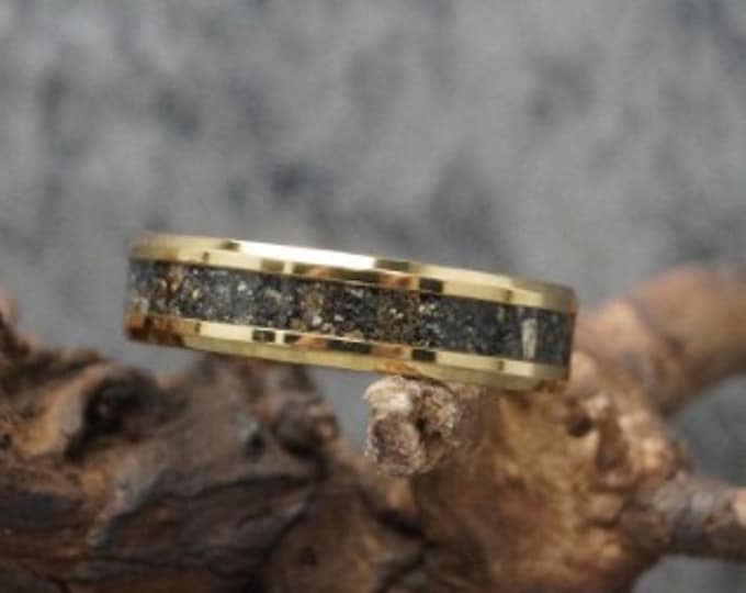 Earth Inlay Gold Tungsten Wedding Band: Custom Soil Ring