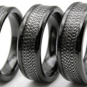 Silver & Black Fishing Rod Metallic Thread Guide Ring Fix Line Inlay Black Ceramic Ring - Available 4mm, 6mm or 8mm wide