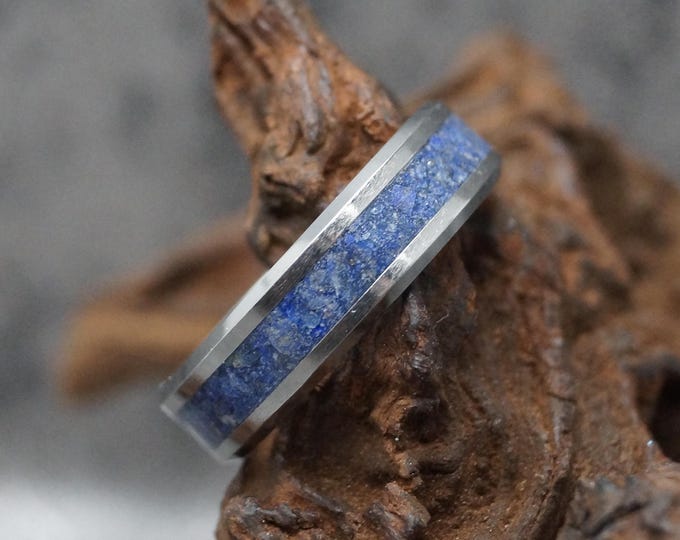 Blue Lapis Lazuli Inlay Tungsten Carbide Wedding Band