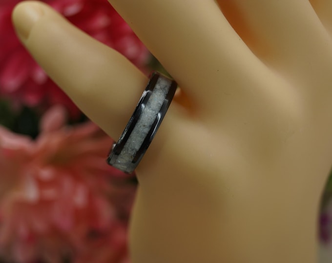 Black Ceramic ring inlaid with White Pearls Wedding Band 4 mm, 6 mm or 8 mm wide ring - Unique Ring