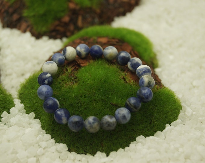 Natural Sodalite Bracelet for Men or Women 8 mm / 0.314961" Stretch Cord - From 152 mm to 228 mm / 6" to 9" Length