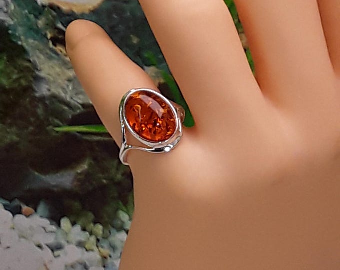 925 Sterling Silver Amber Ring size UK M / US 6.5 - #5