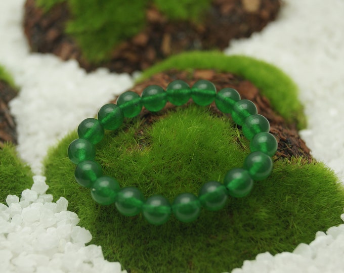 Natural Green Chalcedony Bead Bracelet for Men or Women 8 mm / 0.314961" Stretch Cord - From 152 mm to 228 mm / 6" to 9" Length