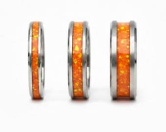 Gepersonaliseerde vuuropaal wolfraam as herdenkingsring - beschikbaar: 4, 6, 8 mm breed