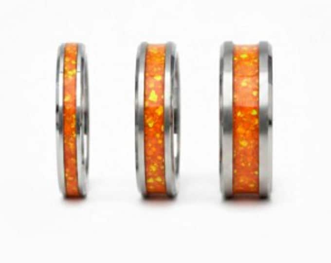 Personalised Fire Opal Tungsten Ashes Memorial Ring - Available 4, 6, 8mm wide