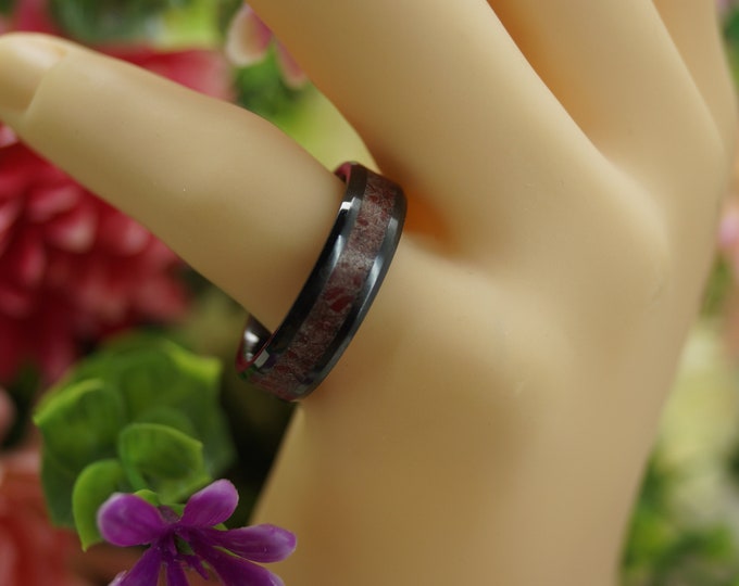 Red Coral Black Ceramic Band - 4 mm, 6 mm or 8 mm wide rings - Unique Ring