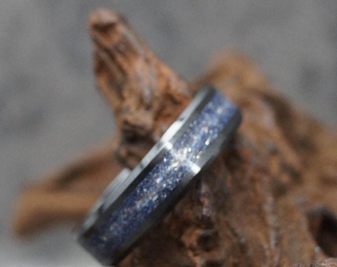 Pet Fur Ring Pet Ashes Ring Black Ceramic Band with Andromeda Eco-Glitter - Cremation Keepsake Jewellery