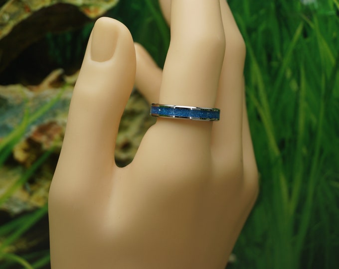 Aqua Eco-Glitter inlay Tungsten Ring - Available 4 mm, 6 mm or 8 mm Wide Ring