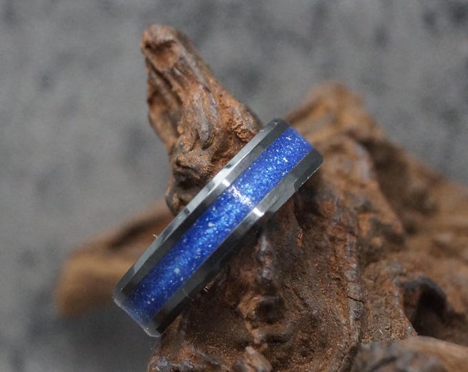 Pet Ashes Ring or Pet Fur Ring with Blue Eco-Glitter Black Ceramic Memorial Ring