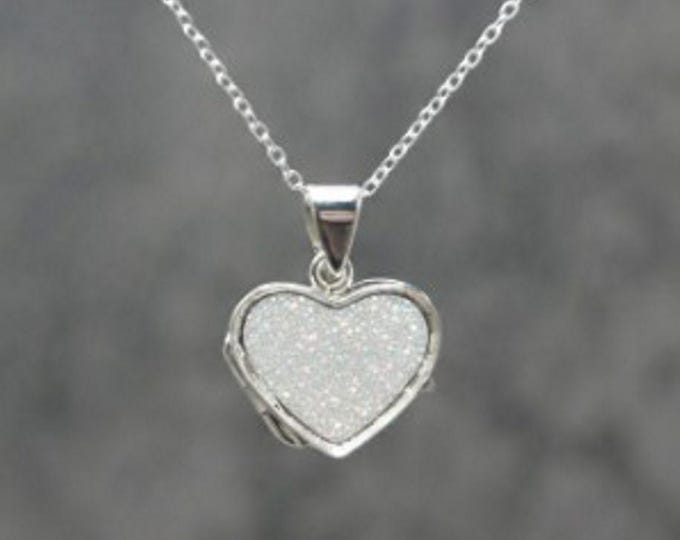 Personalised Memorial Sterling Silver Heart Locket with White Eco-Glitter Ashes Inlay (18" Chain)
