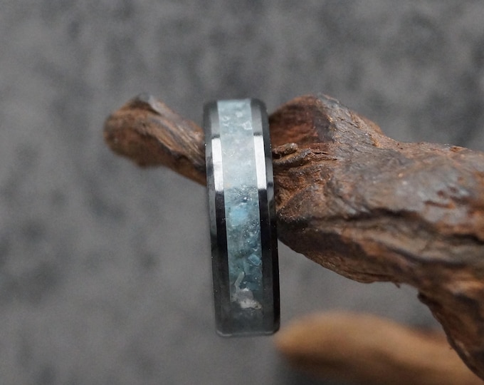 Blue Apatite Black Ceramic Wedding Band: Unique Ring (4-8 mm)