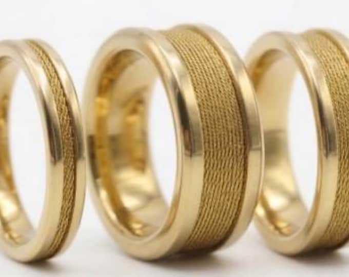 Gold Fishing Line Gold Tungsten Ring Available 4 mm, 6 mm or 8 mm Wide Ring