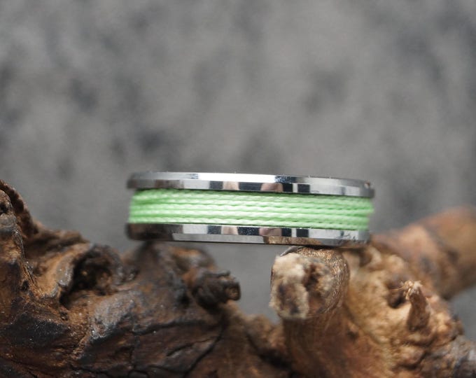 Tungsten Ring with Green Fishing Line Inlay - Available 4mm, 6mm or 8mm wide