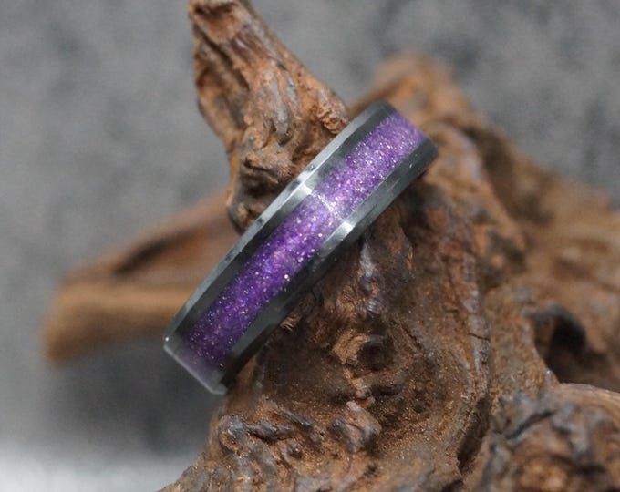 Pet Ashes Ring or Pet Fur Ring Nebula Eco-Glitter Black Ceramic Memorial Ring