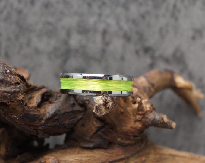 Yellow Fishing Line Inlay Tungsten Ring - UV Glow Ring - Available 4mm, 6mm or 8mm wide