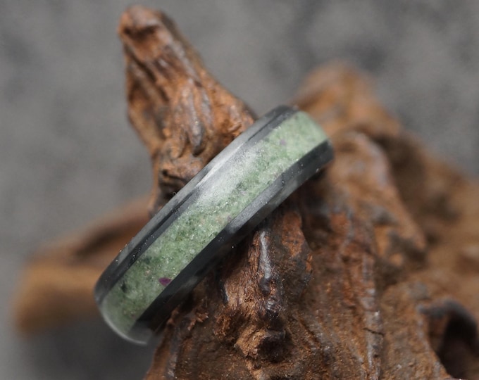 Ruby in Zoisite inlay Black Ceramic Band
