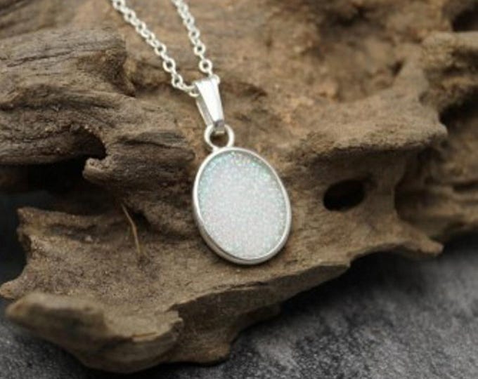 Personalised Sterling Silver Oval Pendant and 18" Trace Chain both Hallmarked 925 including Ashes or Hair Inlaid With White Eco-glitter