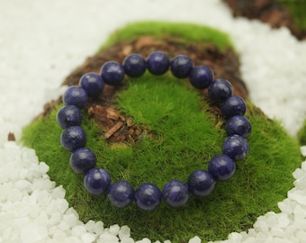 Natural Charoite Bead Bracelet: 8mm Gemstone, Stretch Cord