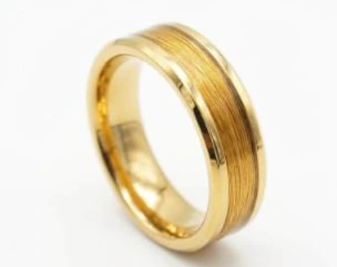 Yellow Gold Fishing Line Gold Tungsten Ring - Available 4mm, 6mm or 8mm wide