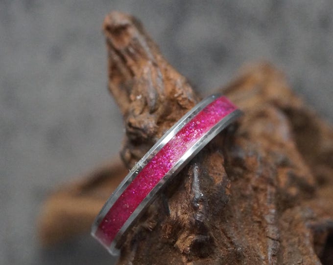 Pet Ashes Ring Pet Fur Ring with Magenta Eco-Glitter Tungsten Ring