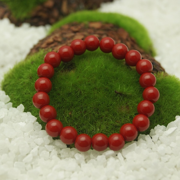 Natural Red Coral Bead Bracelet for Men or Women 8 mm / 0.314961" Stretch Cord - From 152 mm to 228 mm / 6" to 9" Length