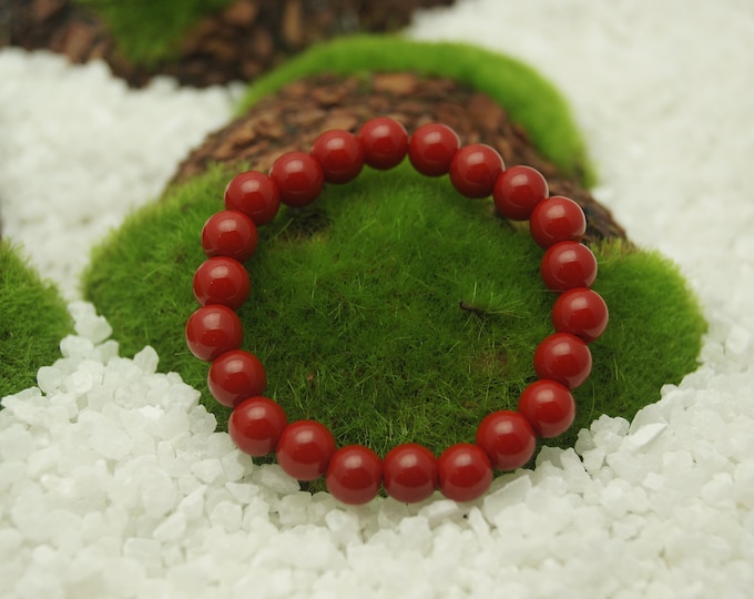 Natural Red Coral Bead Bracelet for Men or Women 8 mm / 0.314961" Stretch Cord - From 152 mm to 228 mm / 6" to 9" Length