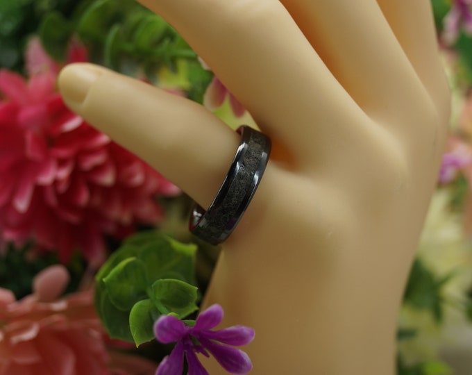 Thai Meteorite Black Ceramic Wedding Band - 4 mm, 6 mm or 8 mm wide ring - Unique Ring
