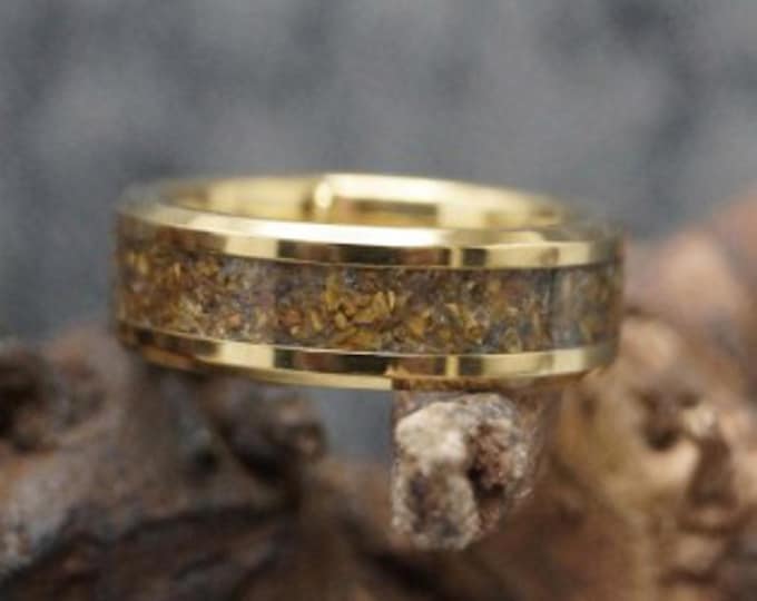 Golden Tiger Eye Gold Tungsten Ring, Unique Ring - Available 4mm, 6mm or 8mm wide