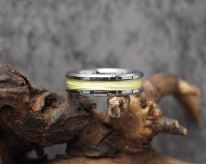 Yellow Fishing Line Tungsten Ring - Available 4mm, 6mm or 8mm wide