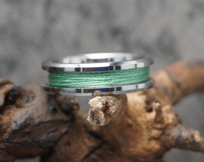 Green Fishing Line Tungsten Ring - Available 4mm, 6mm or 8mm wide