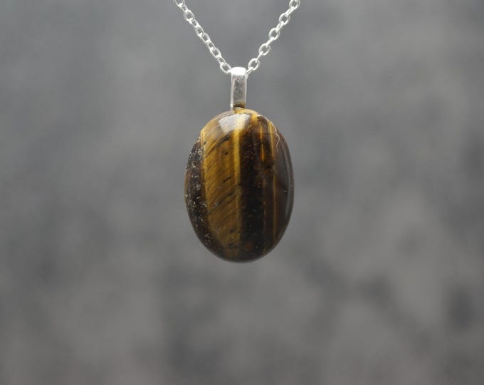 Sterling Silver Tiger Eye Leaf Bail Pendant & 18" Chain (chain options available) - Hallmarked 925