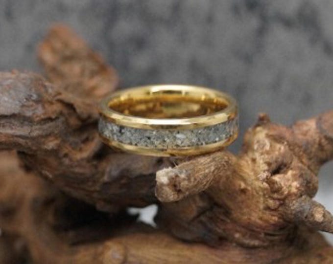 Yooperlite Inlay Gold Tungsten Carbide Ring - Wedding Band - UV Glow Ring - 4, 6, 8mm wide