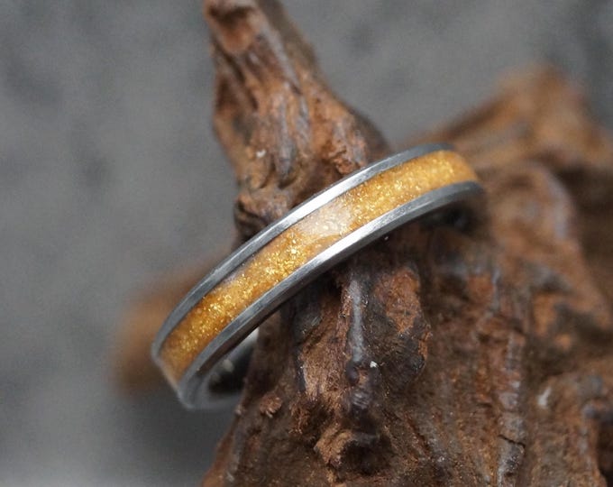 Pet Ashes Ring or Pet Fur Ring with Gold Eco-Glitter Tungsten Ring: Handmade Band