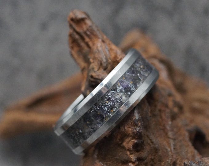 Blue John Inlay Tungsten Wedding Band: Unique Ring (4mm, 6mm, 8mm)