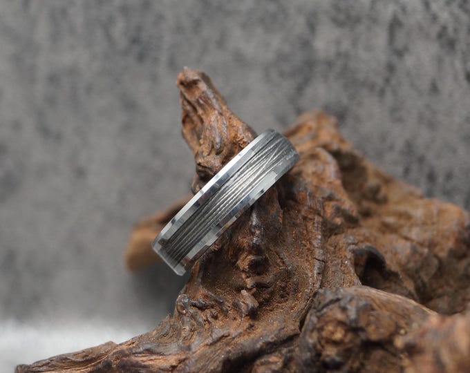 Tungsten Ring with Silver Fishing Line Inlay