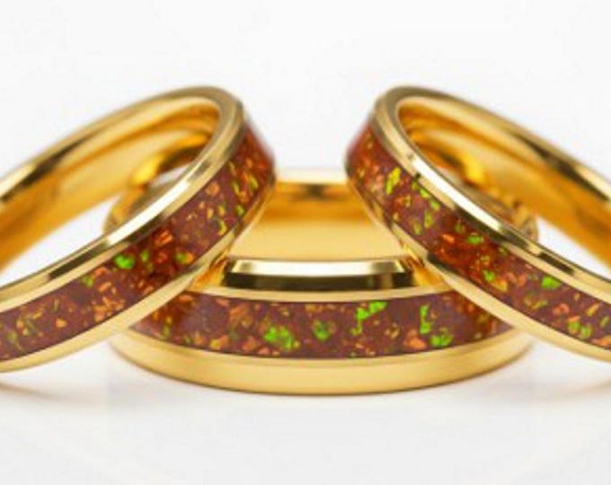 Black Cherry Opal Gold Tungsten Ring: Unique Wedding Band or Gift Idea