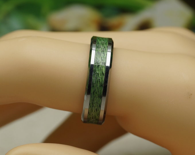 Spider-Line Fishing Line Green #3 - Inlay Tungsten Ring - Available 4 mm, 6 mm or 8 mm Wide Ring