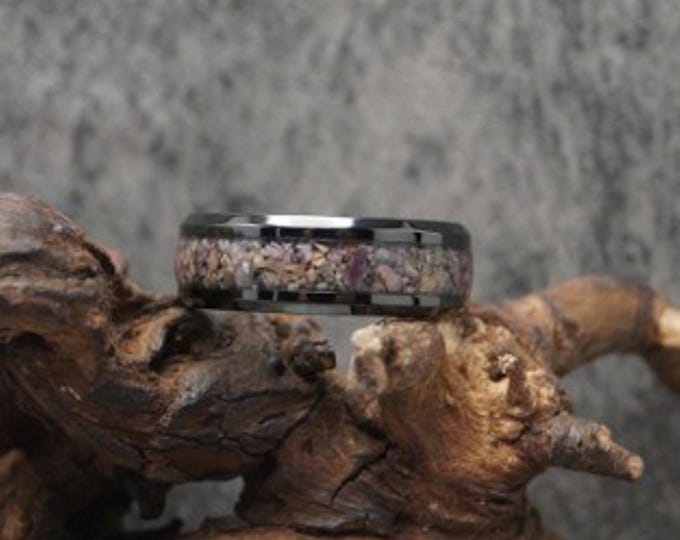 Leopard skin Jasper Inlay Black Ceramic Ring - Wedding Band - Available 4mm, 6mm or 8mm wide