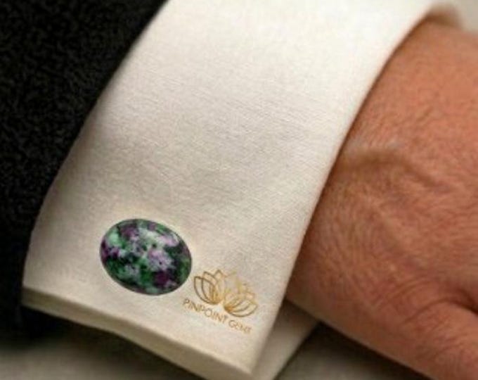 Ruby Fuchsite Oval shape Gold Cufflinks