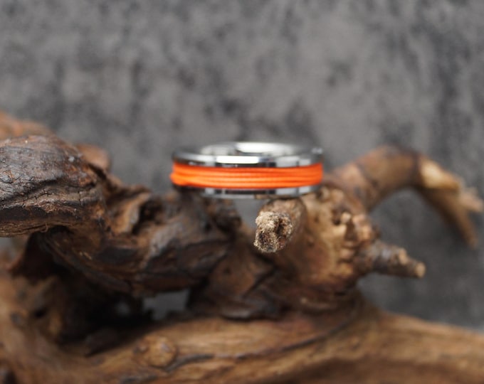 Orange Fishing Line Inlay Tungsten Ring - UV Glow Ring - Available 4mm, 6mm or 8mm wide