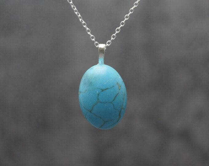 Sterling Silver Turquoise Leaf Bail Pendant & 18" Chain (Chain Options)
