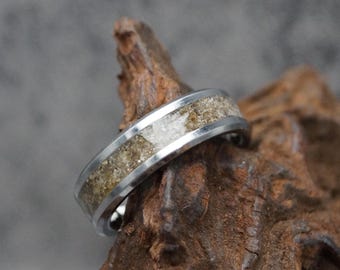 Blood Amber Inlay Tungsten Carbide Ring, Unique Wedding Band