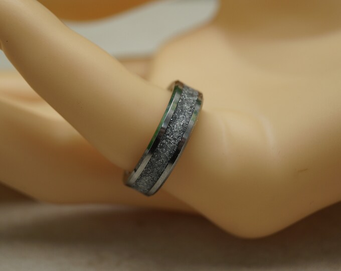 Silver Eco-Glitter inlay Tungsten Ring - Available 4 mm, 6 mm or 8 mm Wide Ring