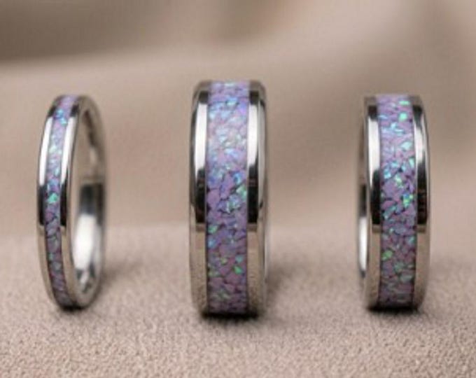 Multi-Lavinder Opal Tungsten Ring - Unique Wedding Band