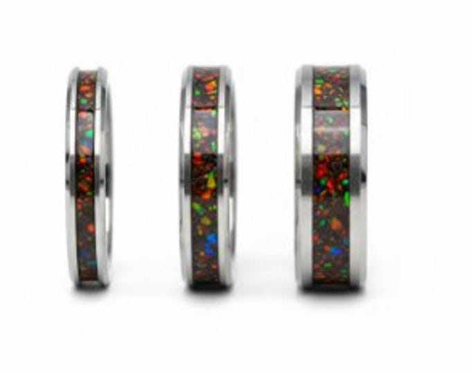 Black Opal #4 Tungsten Wedding Band: Unique Inlaid Ring