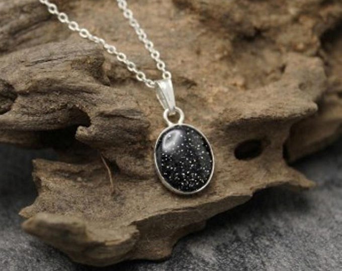 Personalised Sterling Silver Oval Pendant and 18" Trace Chain both Hallmarked including Ashes or Hair Inlaid With Black Eco-glitter