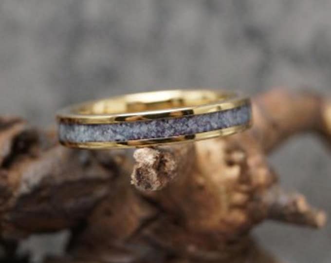 Amazonite Inlay Gold Tungsten Carbide Ring - Unique Band