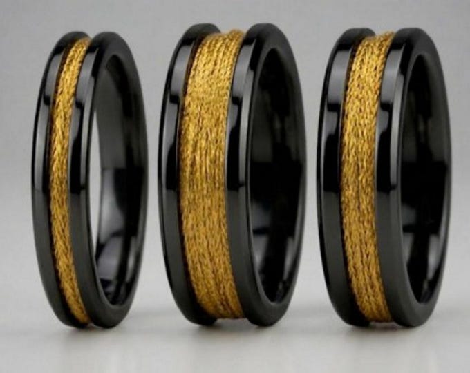 Gold Fishing Rod Metallic Thread Guide Ring Fix Line Inlay Black Ceramic Ring - Available 4mm, 6mm or 8mm wide